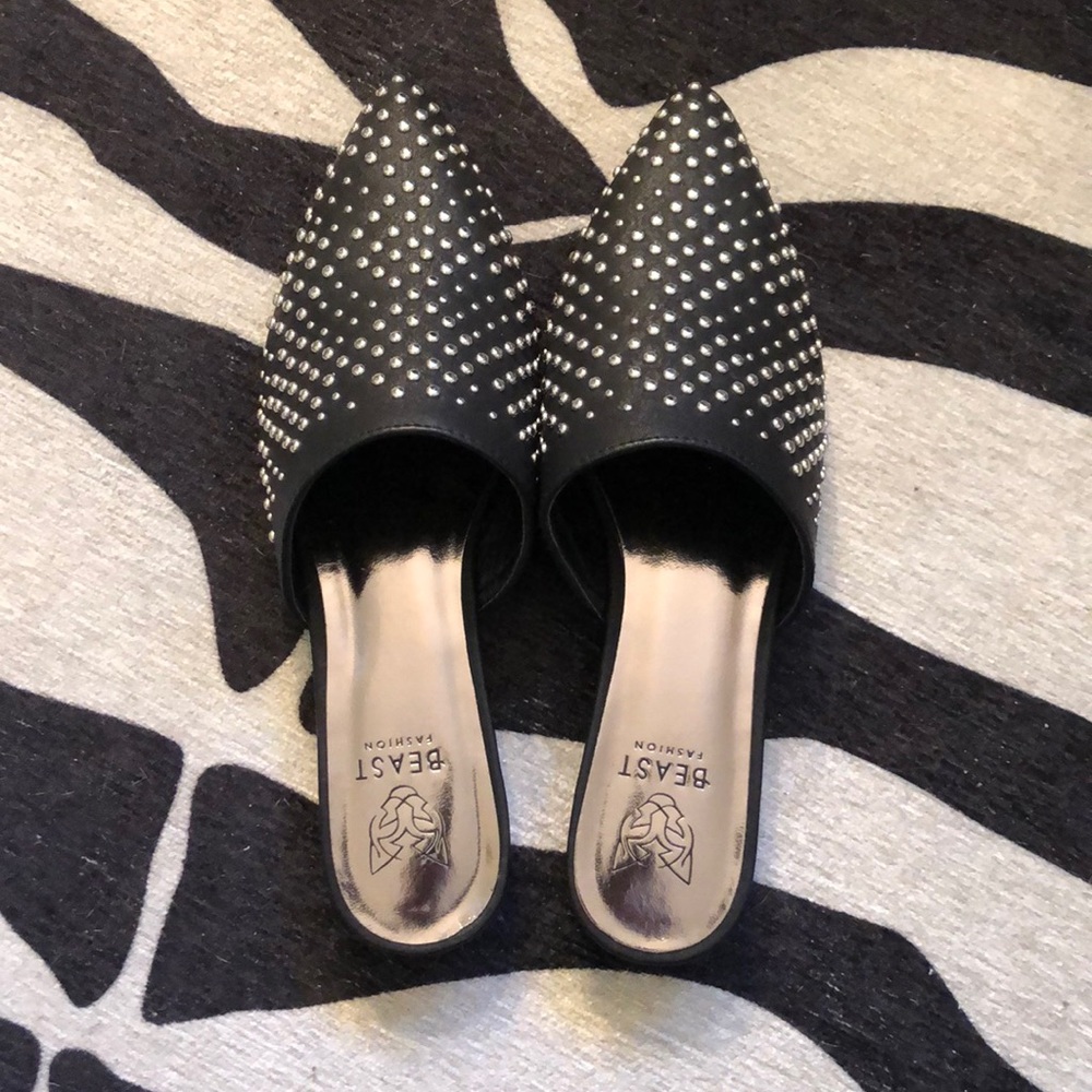 Black studded mules